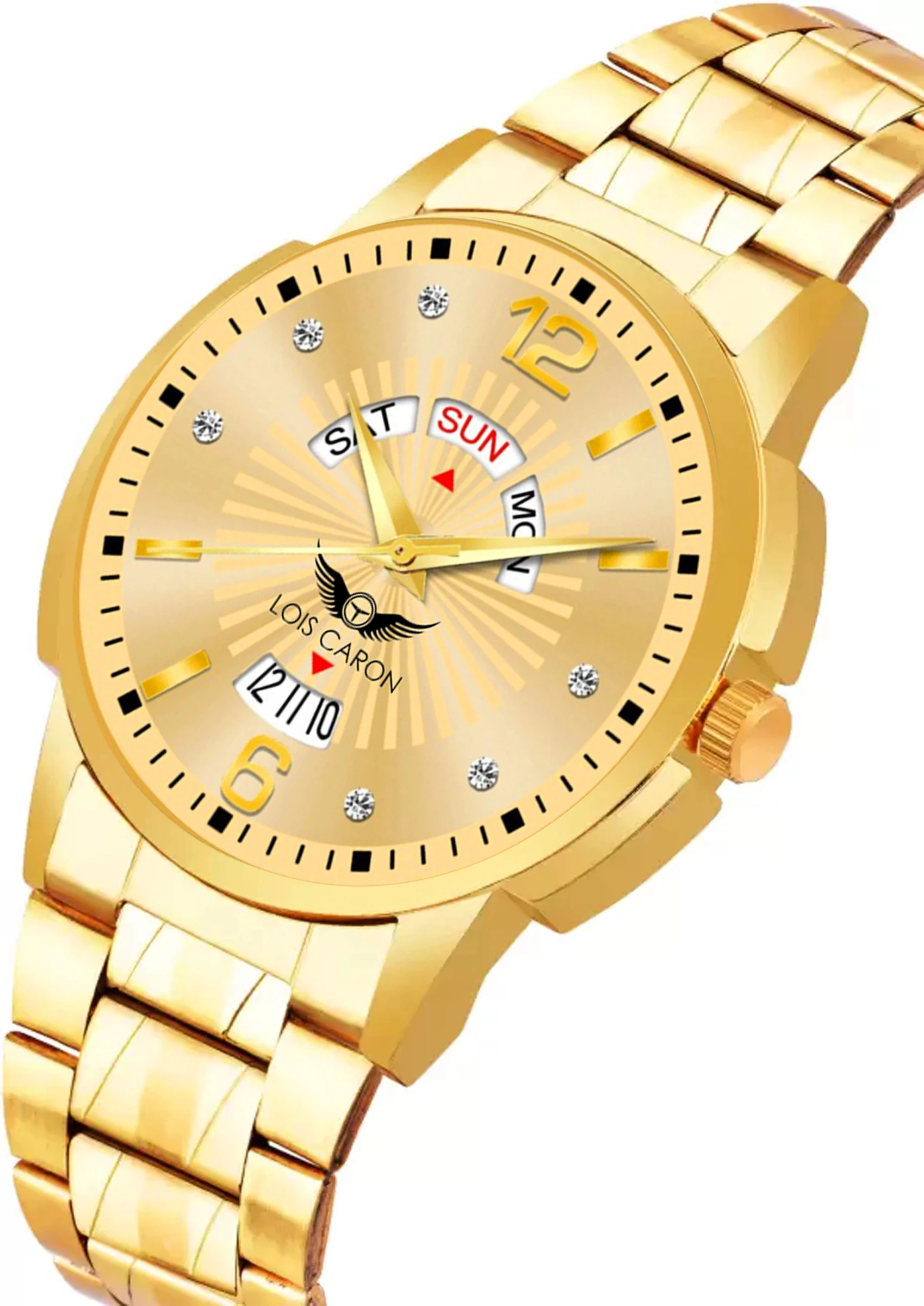LOIS CARON Gold Plated Analog Day & Date Men’s Watch with Bracelet | Premium Golden Dial Analog Watch - For Men LCS-9164 - Image 2