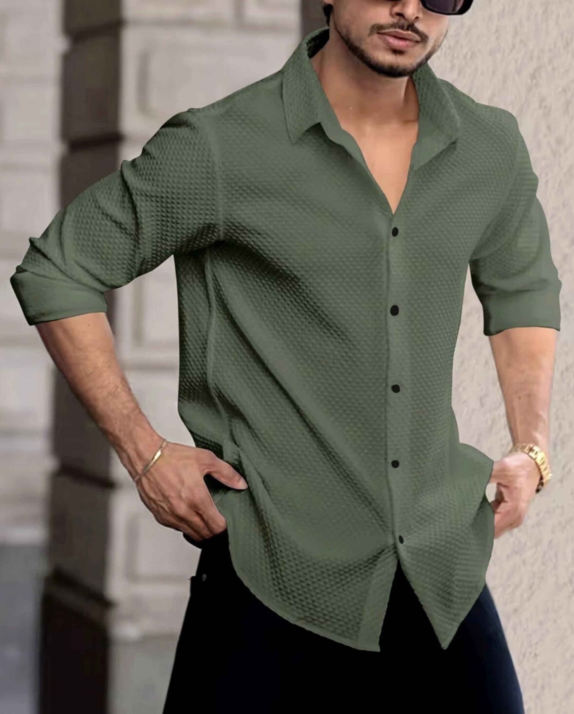JACKBELLA Men Regular Fit Self Design Casual Shirt - Image 2