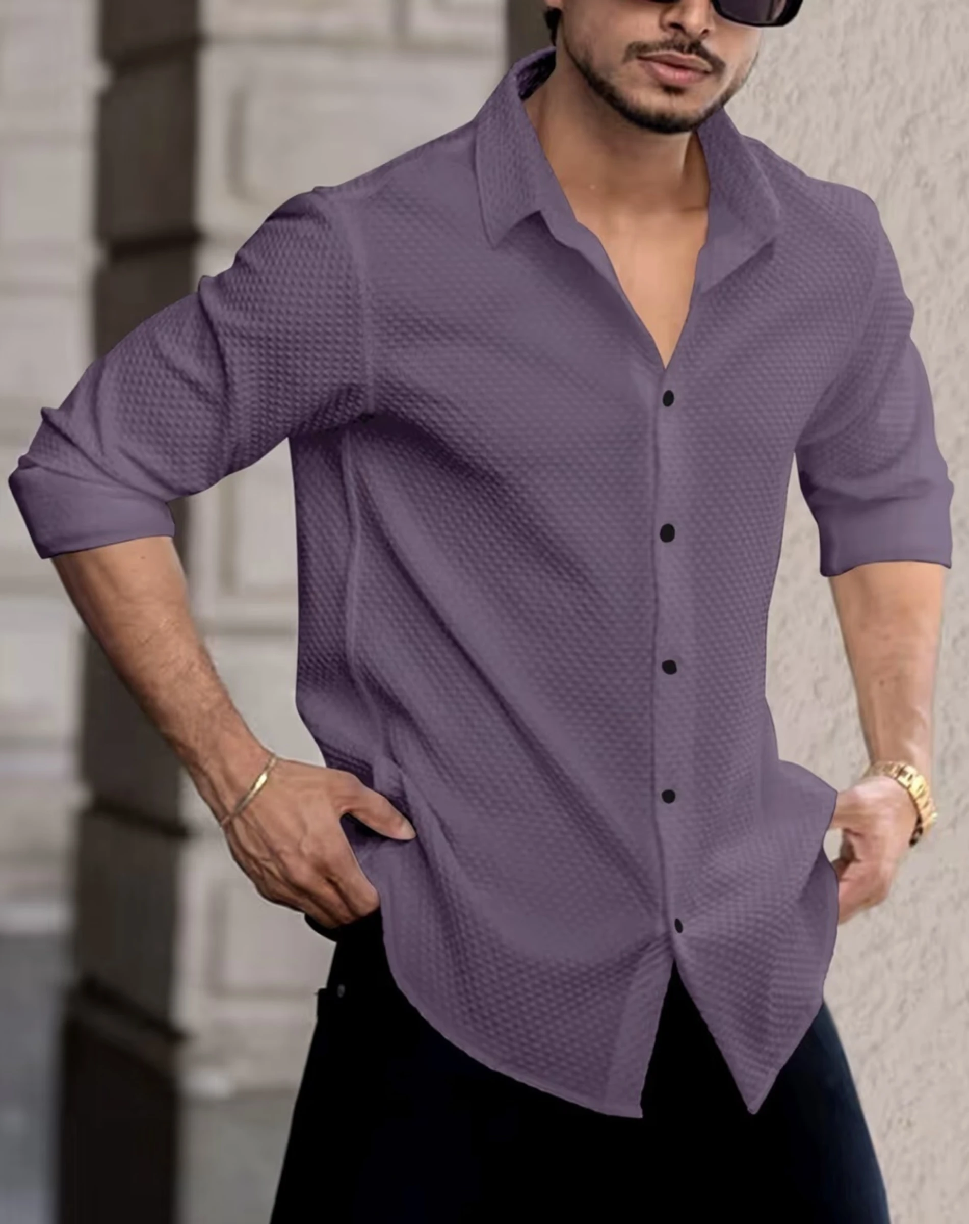 JACKBELLA Men Regular Fit Self Design Casual Shirt