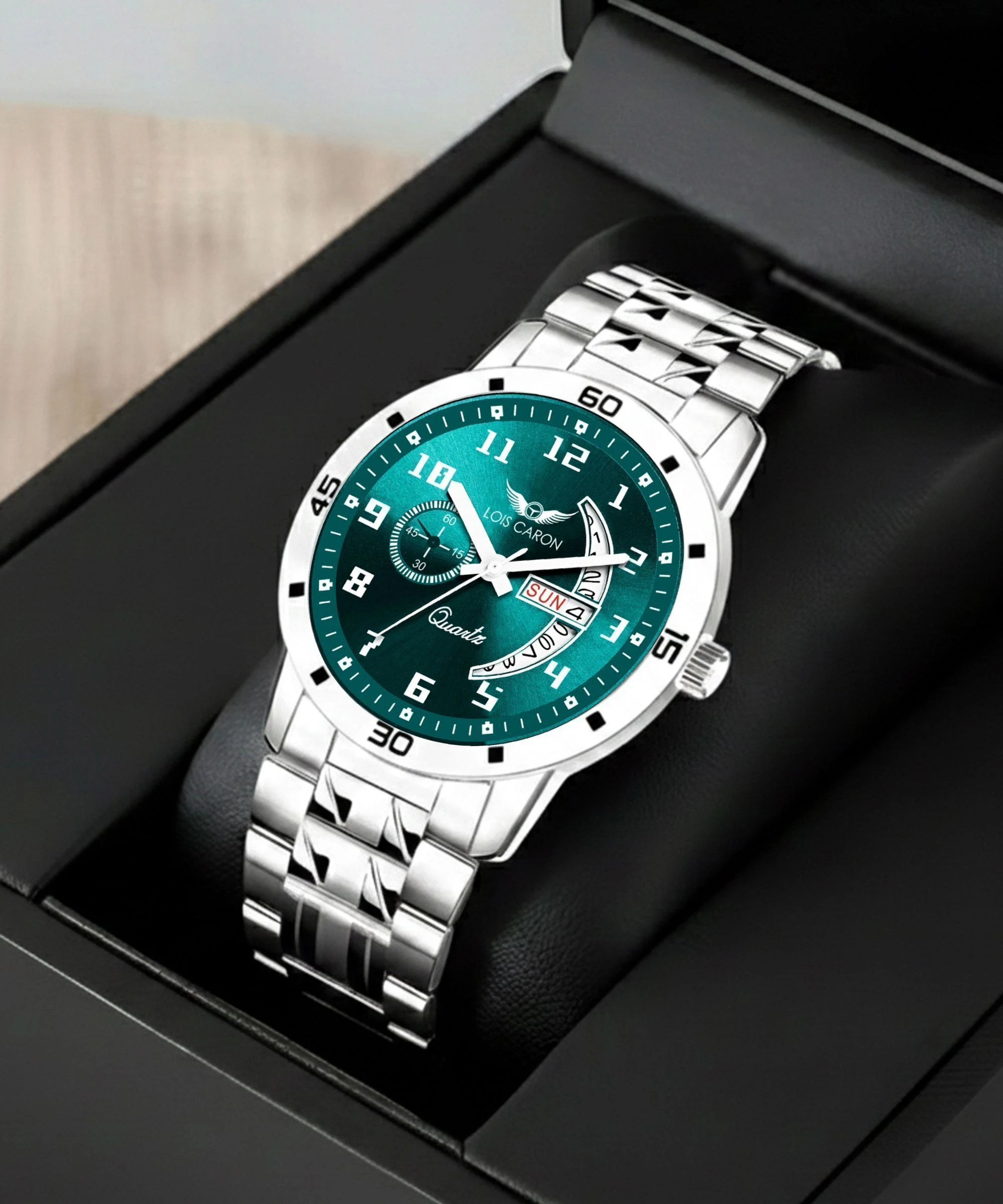LOIS CARON Trending Day & Date Series Stainless Steel Green dial wrist watch Chain for Boy Analog Watch - For Men LCS-8326