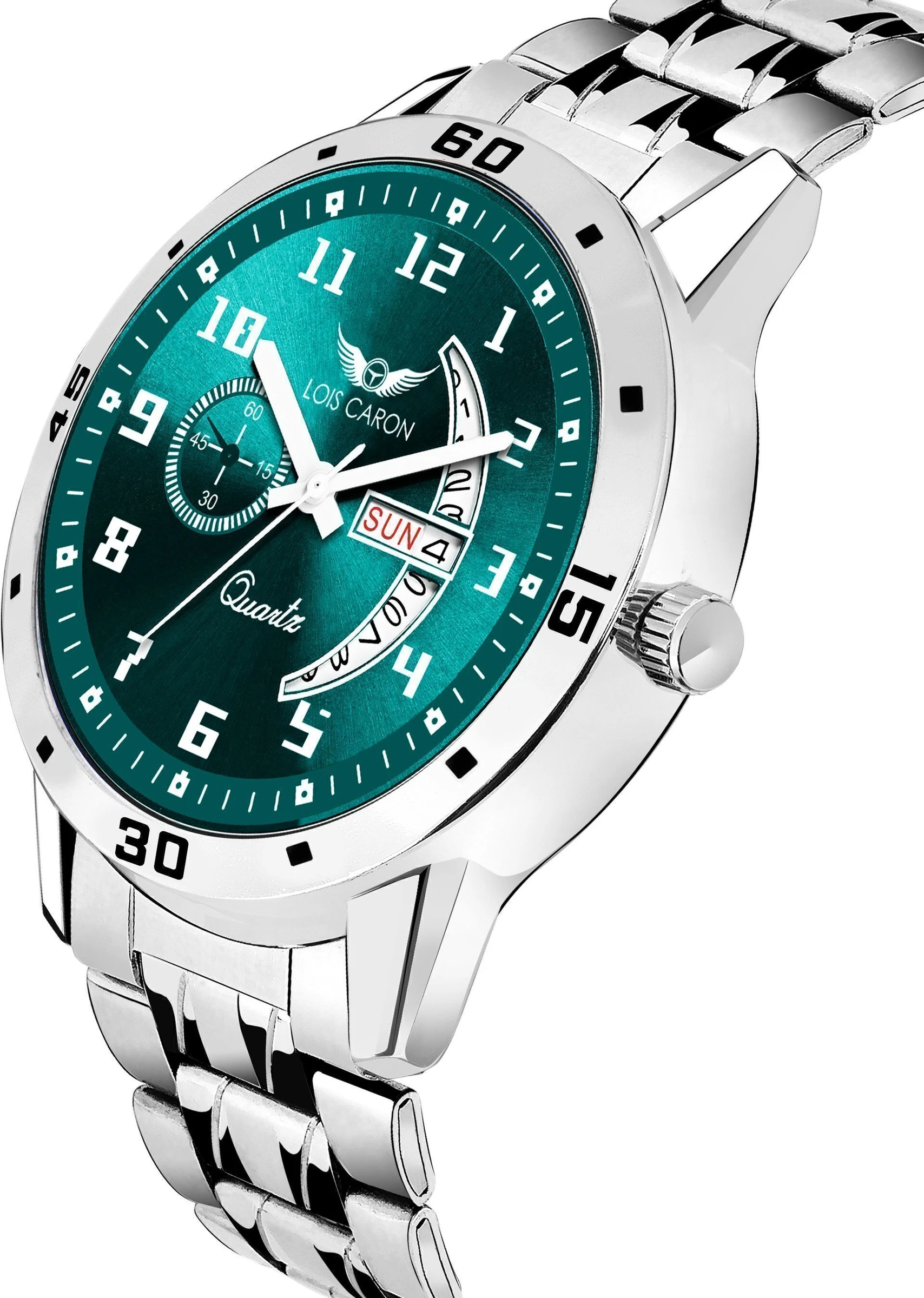 LOIS CARON Trending Day & Date Series Stainless Steel Green dial wrist watch Chain for Boy Analog Watch - For Men LCS-8326 - Image 2